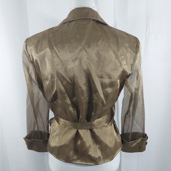 NWT@$60! LORI MAX, NY! LUXE ANTIQUE GOLD ORGANZA, SHEER SLEEVE BLOUSE, TOP! SZ M - Picture 5 of 9